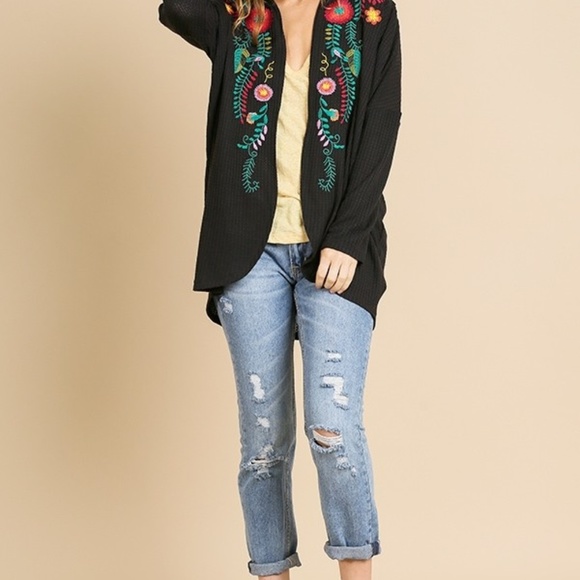 Umgee Boho Floral Embroidered Open Front Cardigan - Picture 5 of 8
